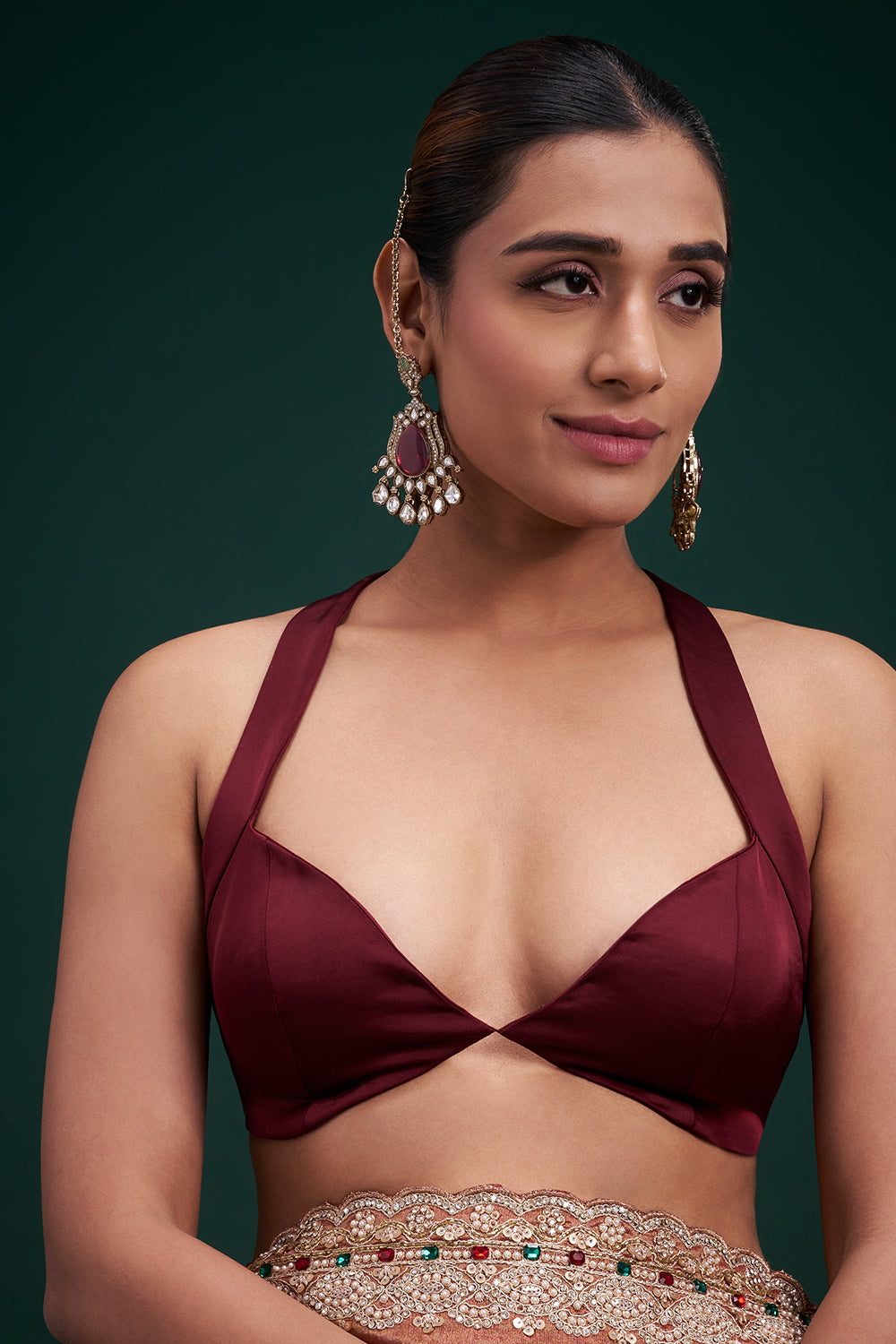 Copper Tissue Saree with Stone Work and Unstitched Blouse