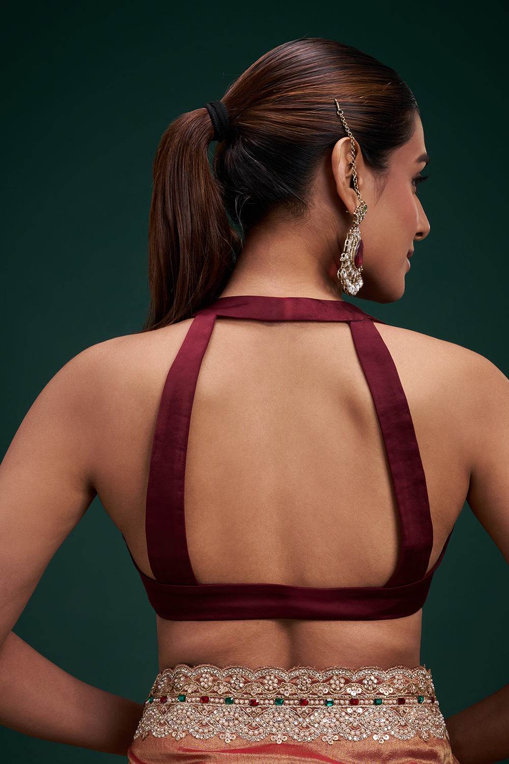 Copper Tissue Saree with Stone Work and Unstitched Blouse