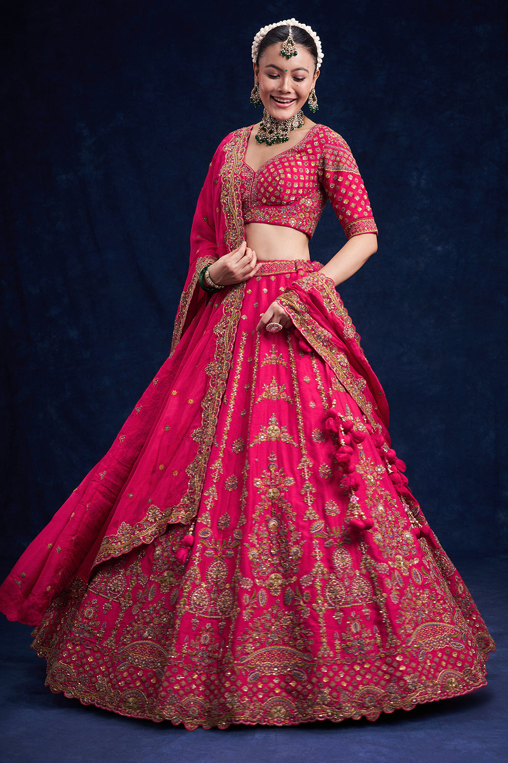 Coral Pink Raw Silk Bridal Lehenga with Heritage Zardozi Work