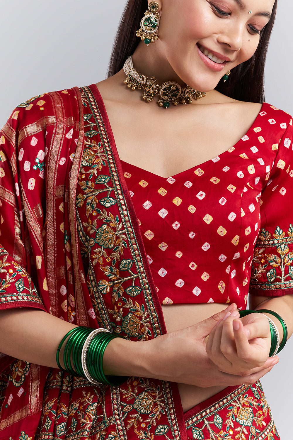 Crimson Red Bandhani Embroidered Saree