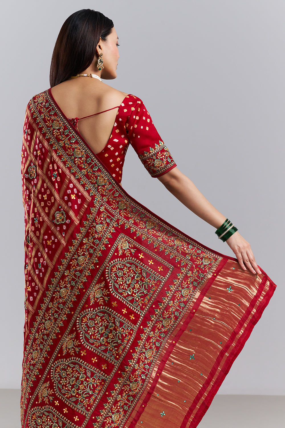 Crimson Red Bandhani Embroidered Saree