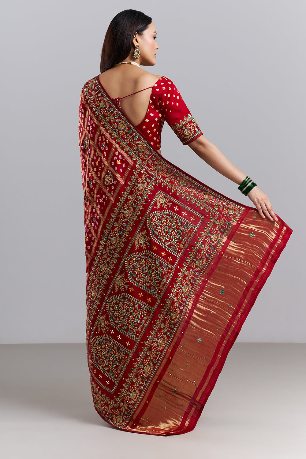 Crimson Red Bandhani Embroidered Saree