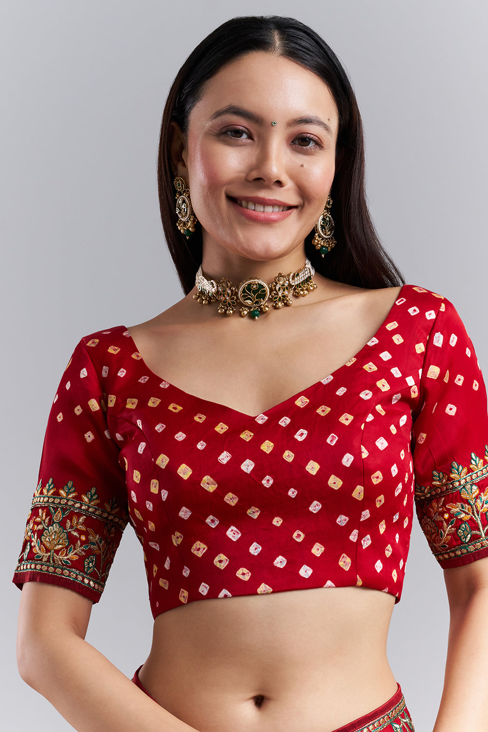 Crimson Red Bandhani Embroidered Saree