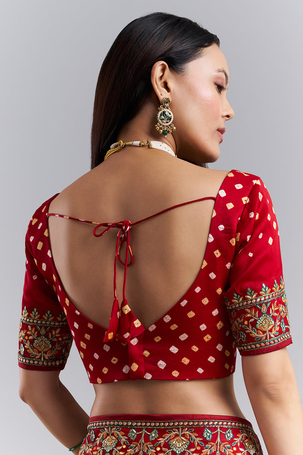 Crimson Red Bandhani Embroidered Saree