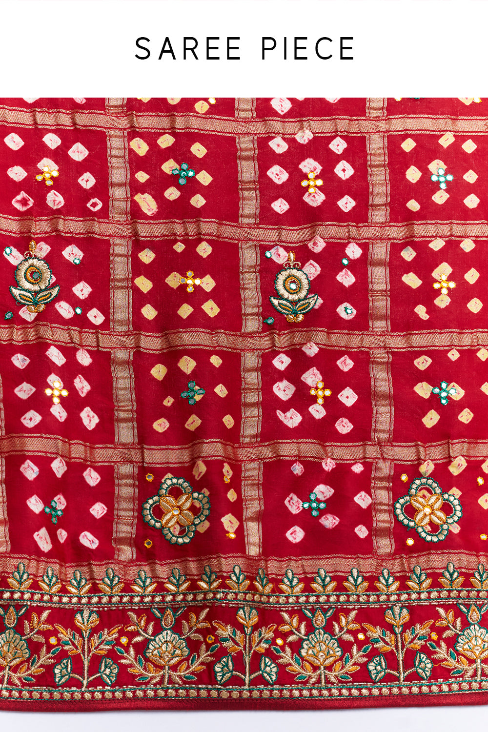 Crimson Red Bandhani Embroidered Saree