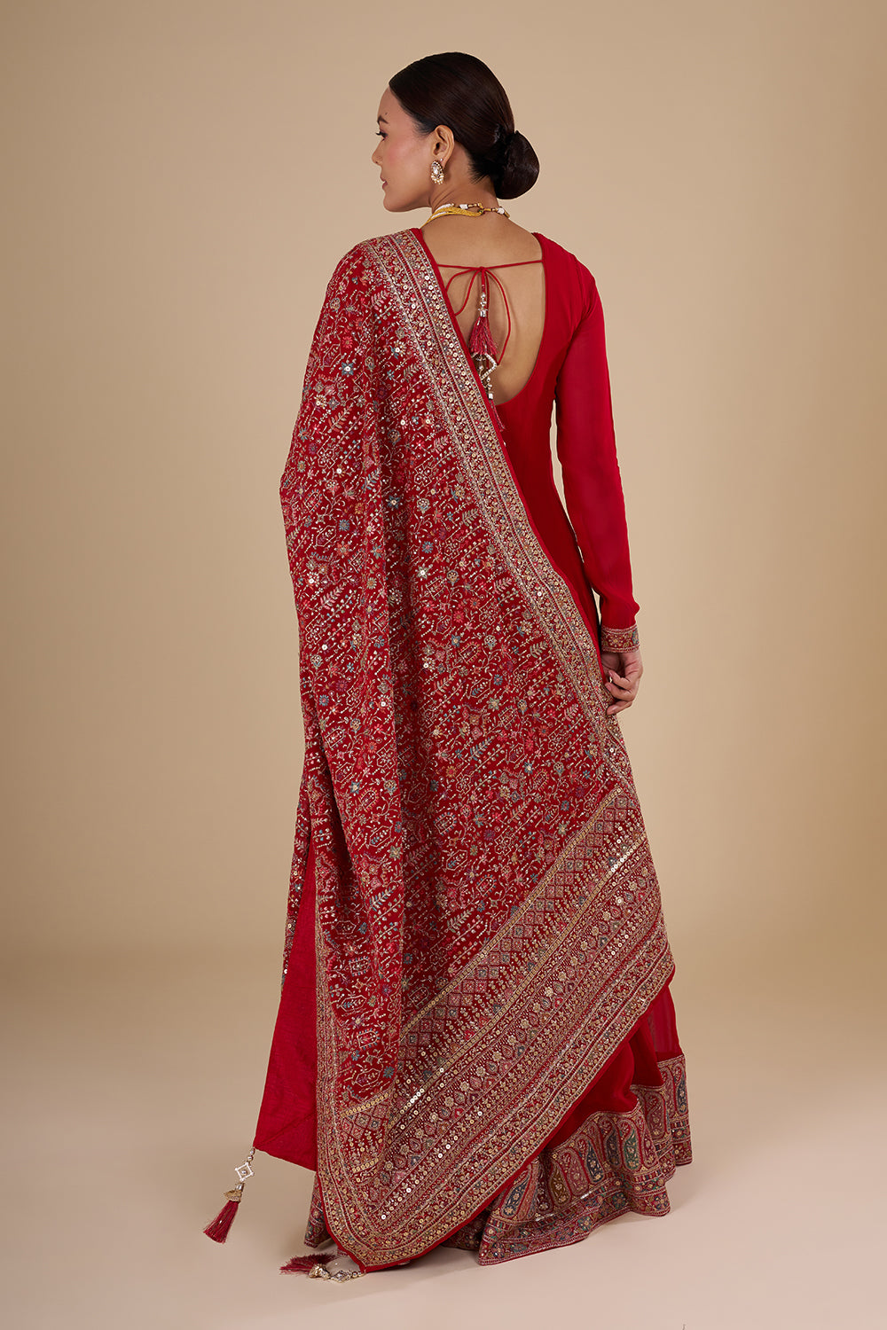 Crimson Red Georgette Silk Anarkali Set