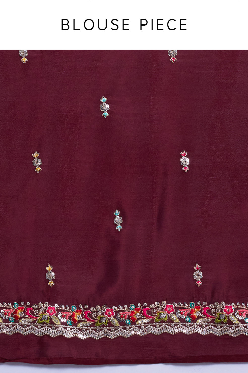 Deep Maroon Crepe Saree with Multicoloured Resham Detailing