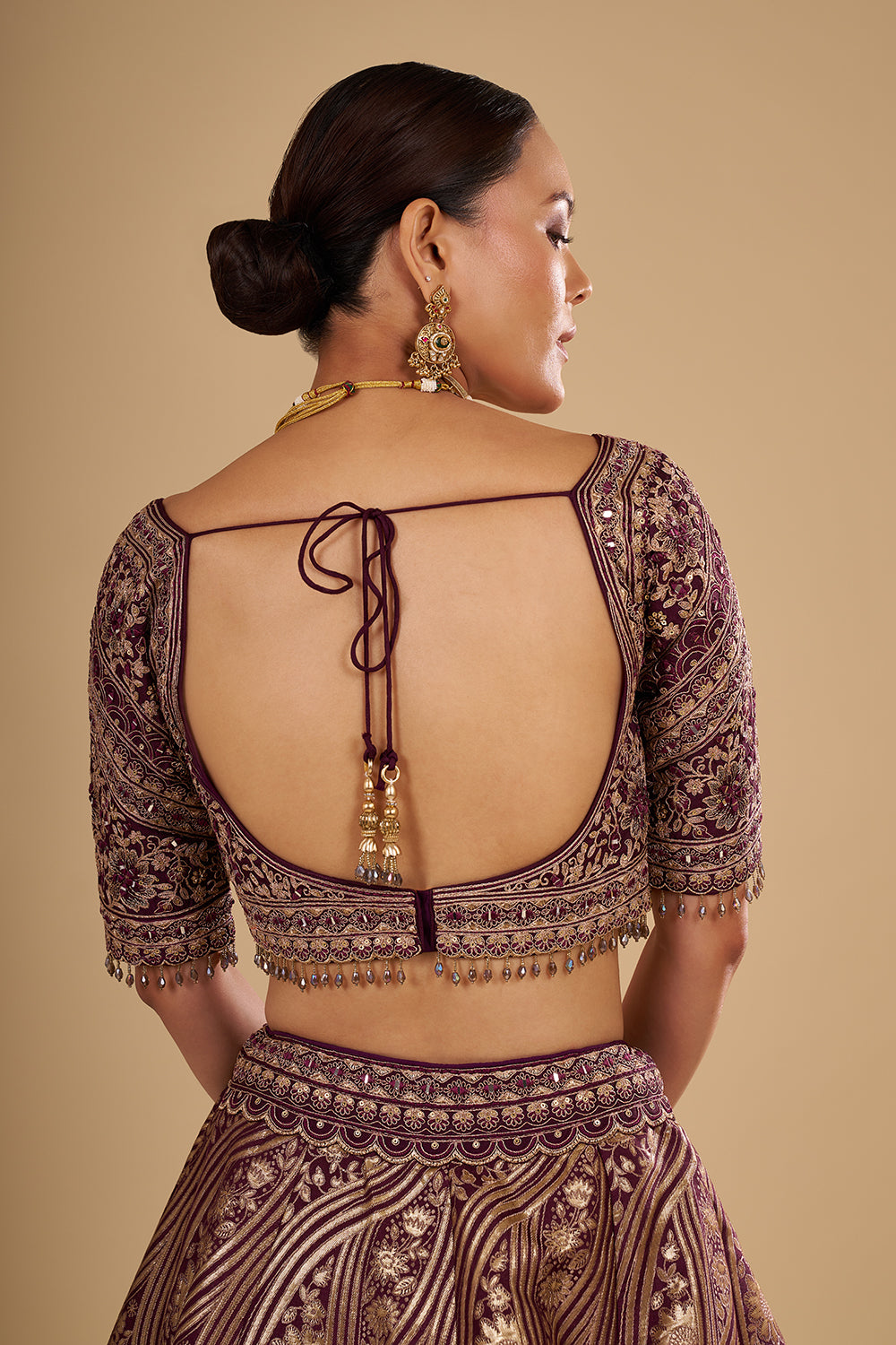 Deep Wine Banarasi Silk Lehenga Set with Zari Work