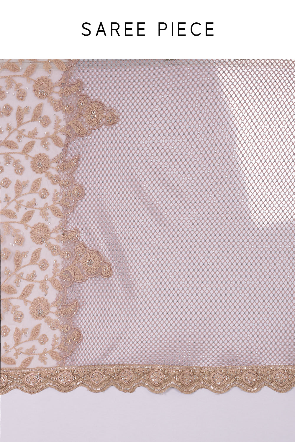 Dusty Gold & Mauve Embroidered Net Saree with Resham Aari Silver Sequin & Crystal Hand Work