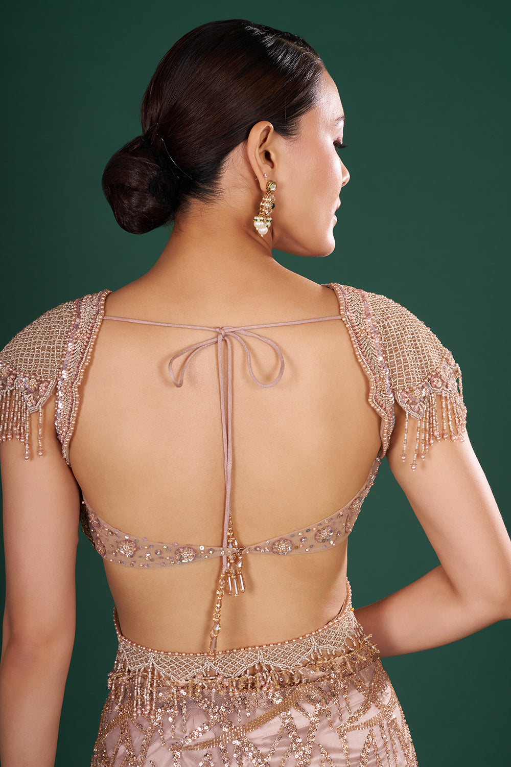 Dusty Gold Embroidered Net Saree in Abstract Pattern and Unstitched Blouse