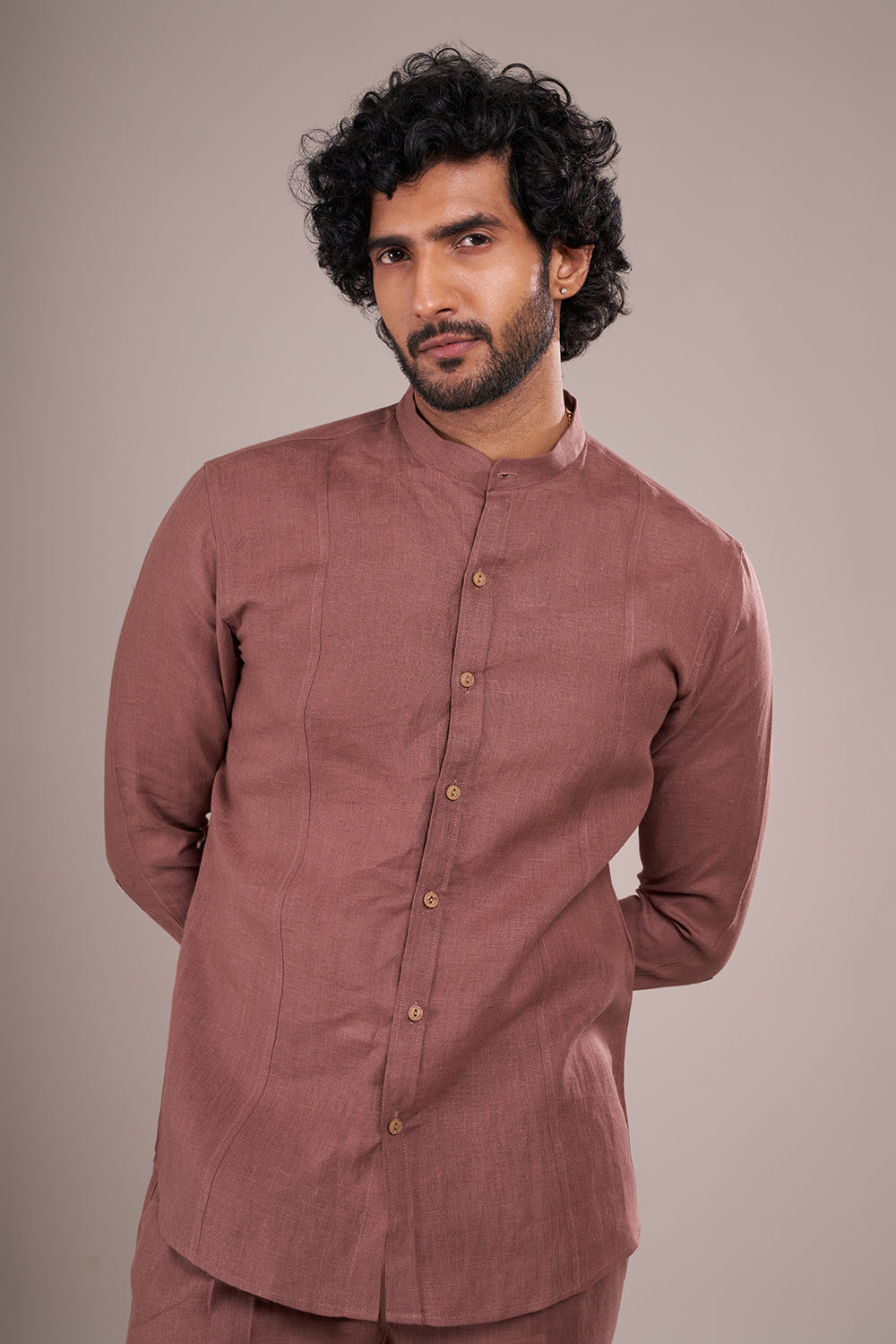 Dusty Mauve Silk Blend Men's Bundi Set with Zari Embroidery