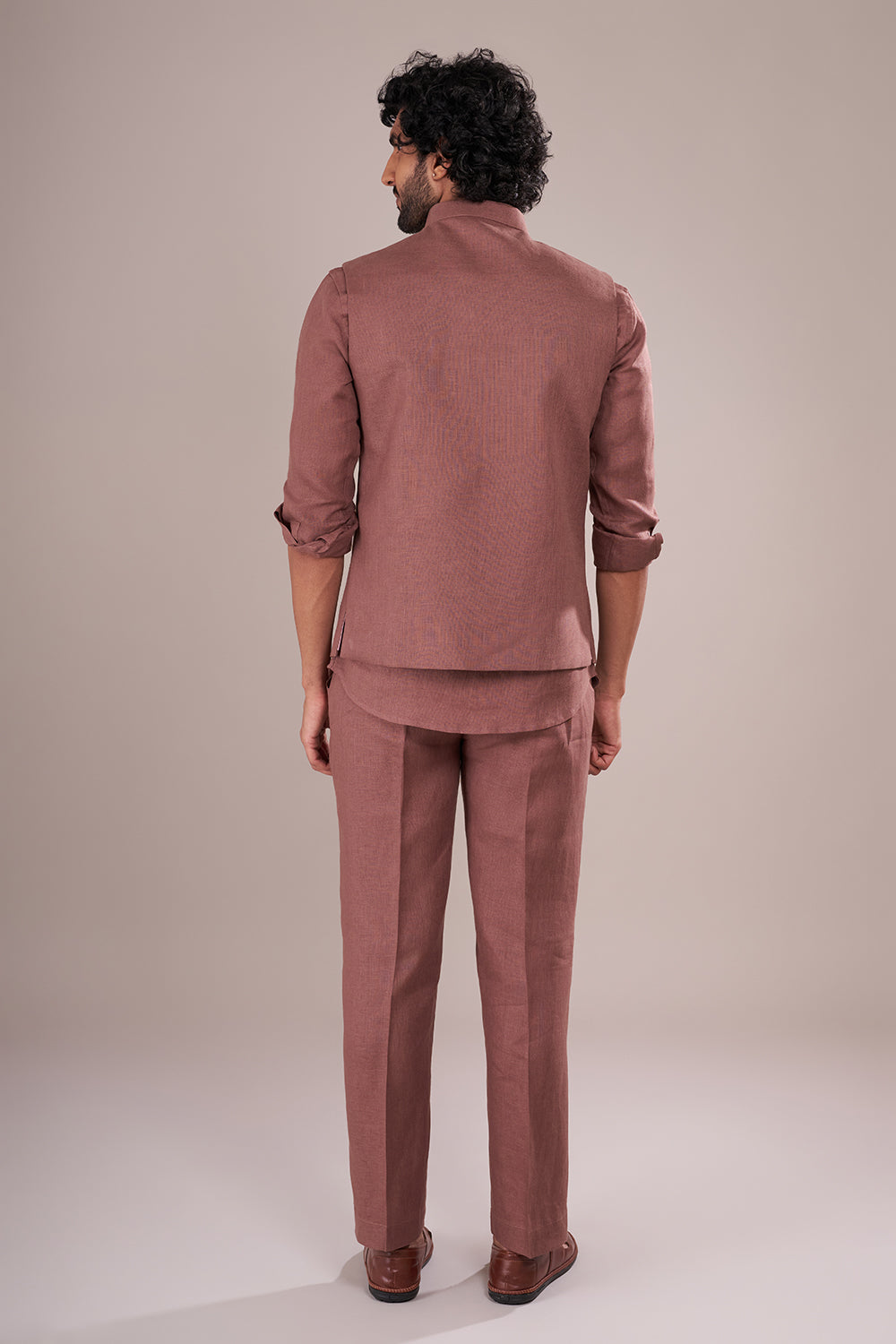 Dusty Mauve Silk Blend Men's Bundi Set with Zari Embroidery