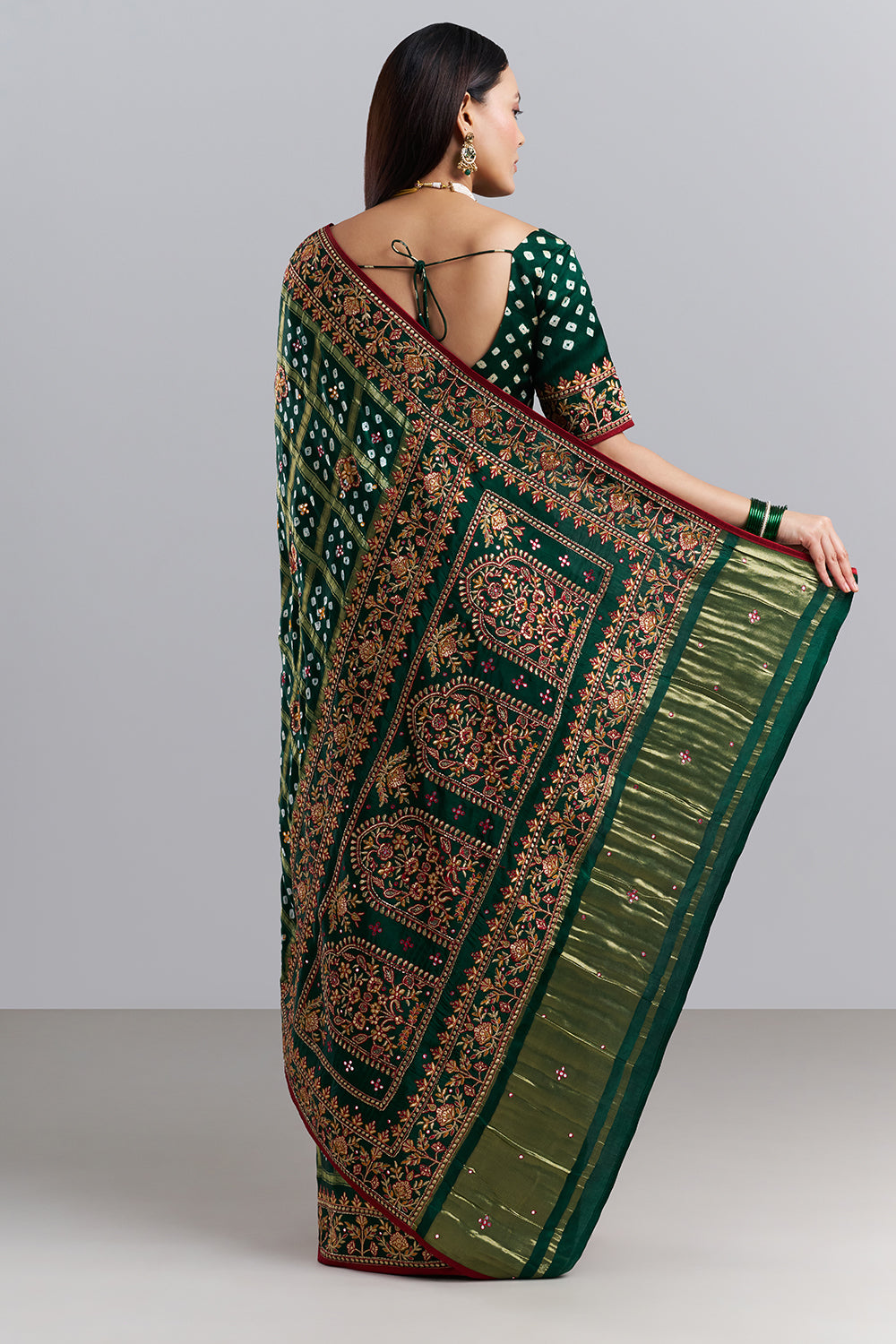 Emerald Green Bandhani Embroidered Saree