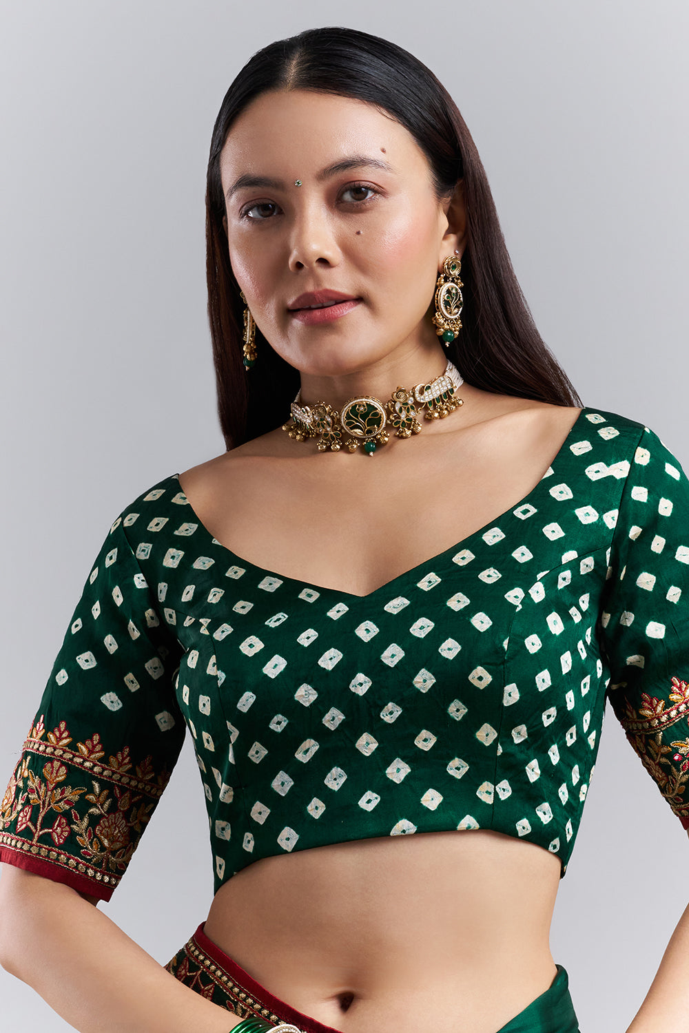 Emerald Green Bandhani Embroidered Saree
