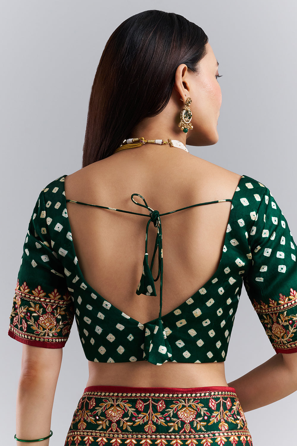 Emerald Green Bandhani Embroidered Saree