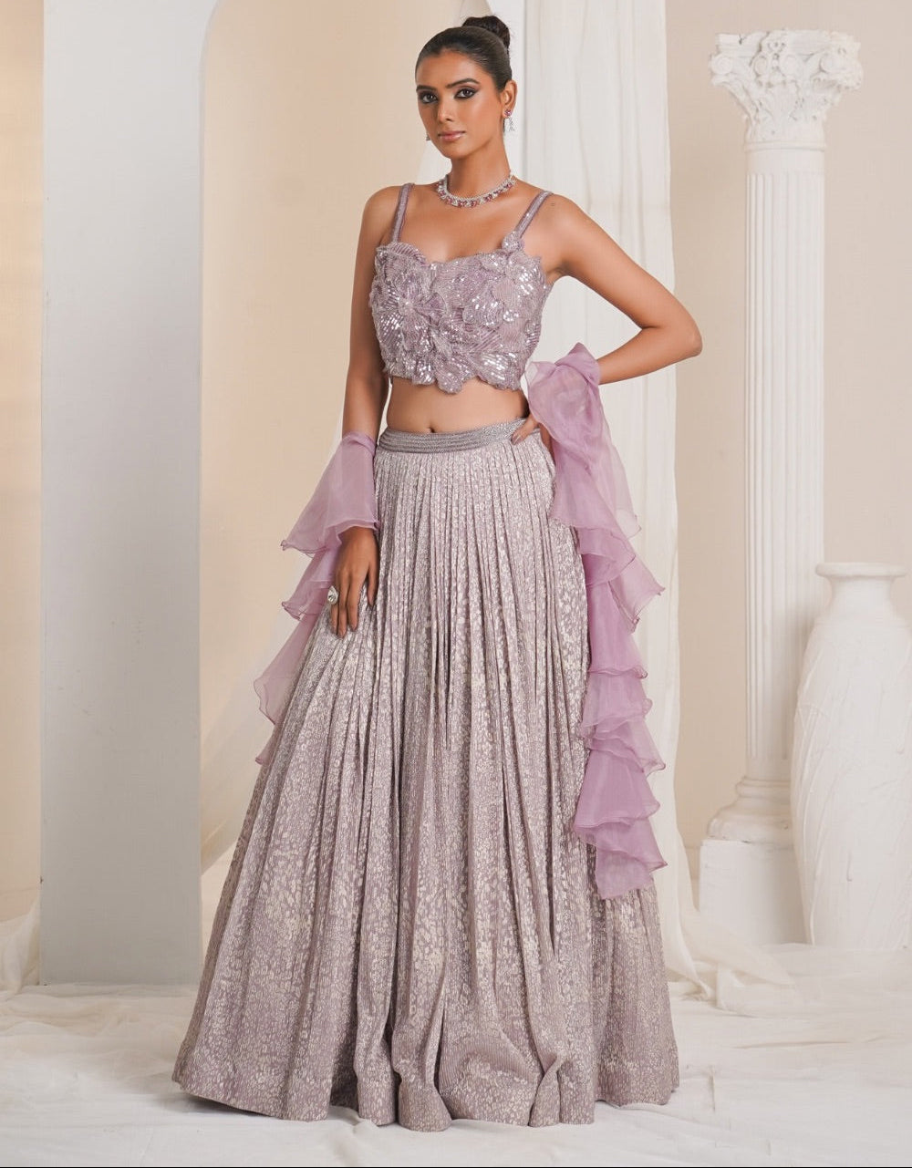 Lilac soft tissue lehenga choli