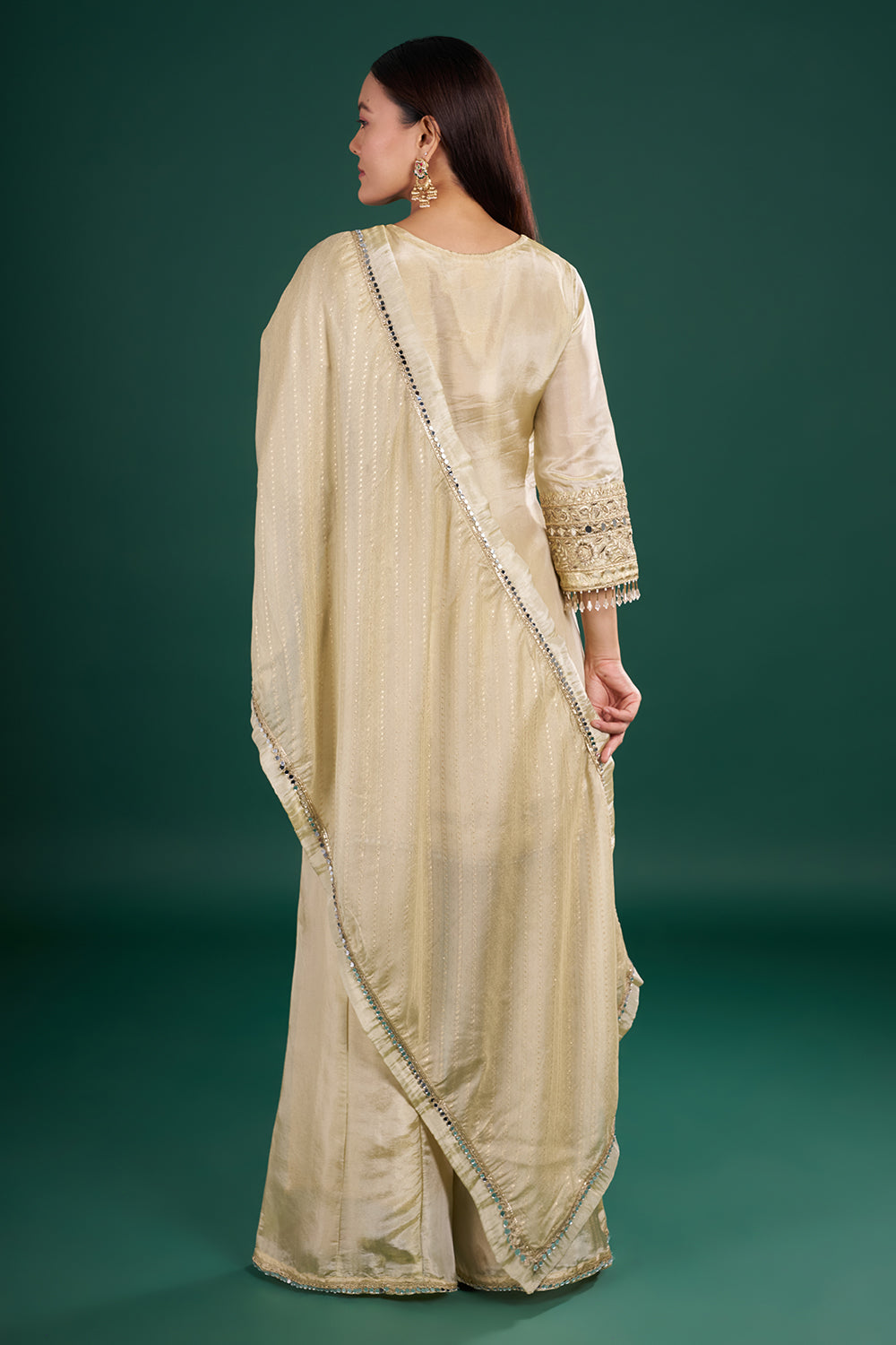 Gold Champagne Shimmer Kurta Set with Mirror Embroidery