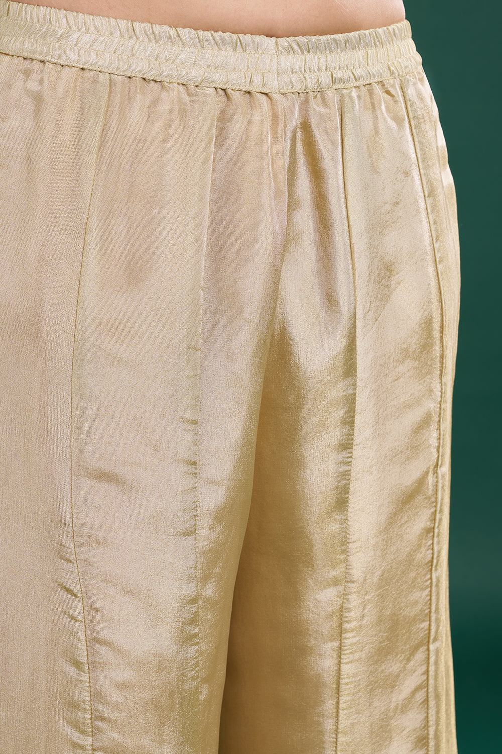 Gold Champagne Shimmer Kurta Set with Mirror Embroidery