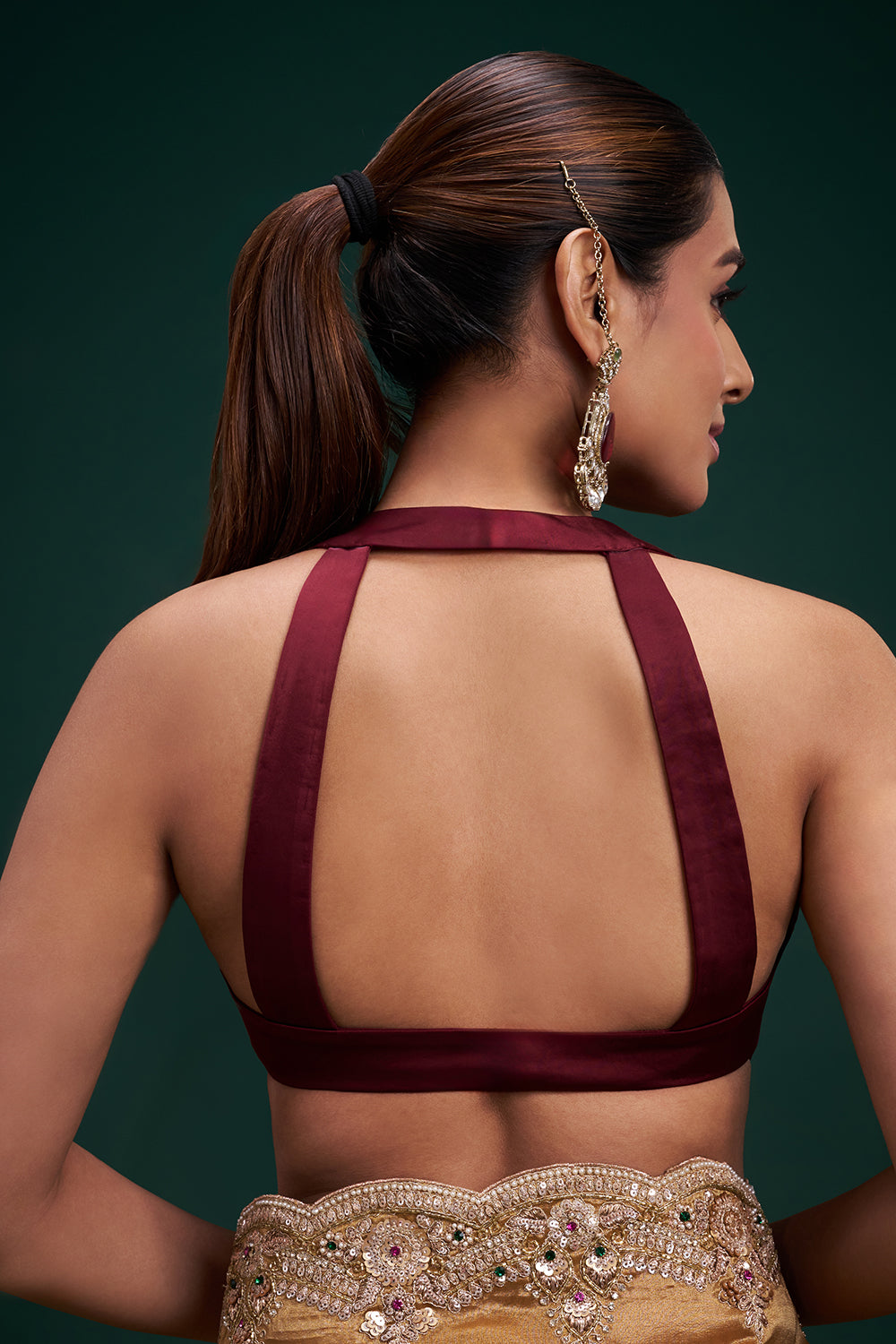 Gold Copper Tissue Saree with Scalloped Embroidered Border and Unstitched Blouse