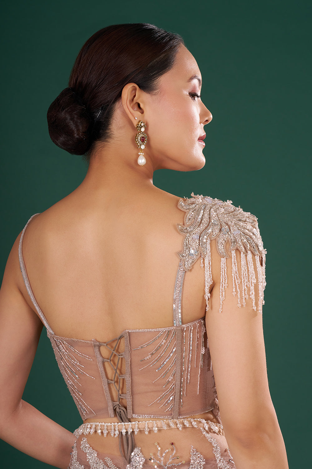 Gold Embroidered Net Saree with Silver Sequin, Cut Dana & Crystal Hand Work