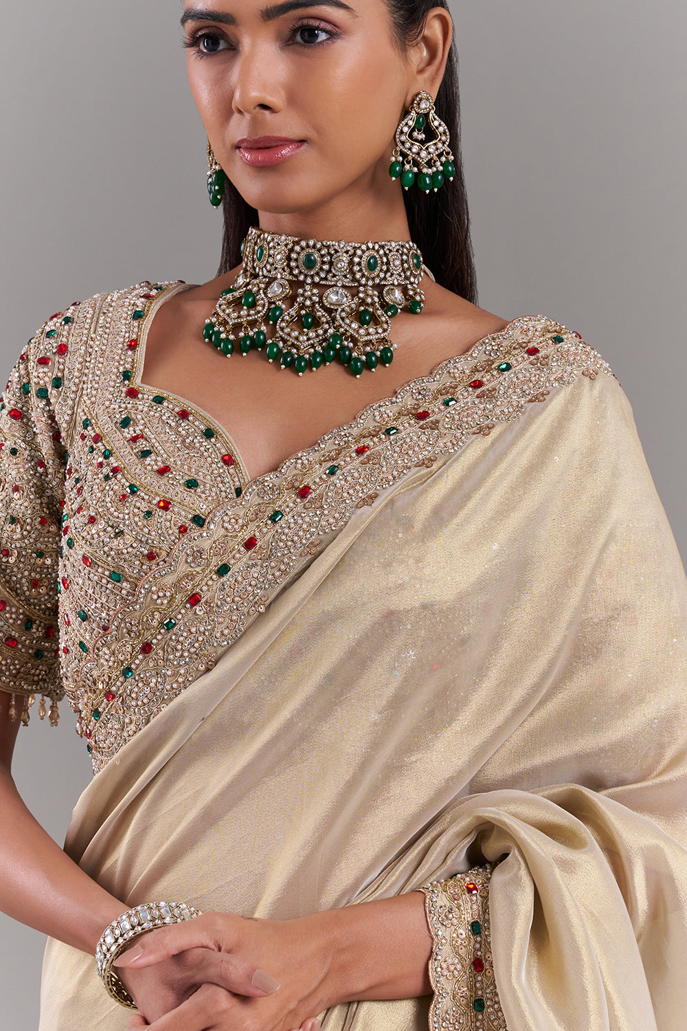 Gold Shimmer Organza Saree with Embellished Border