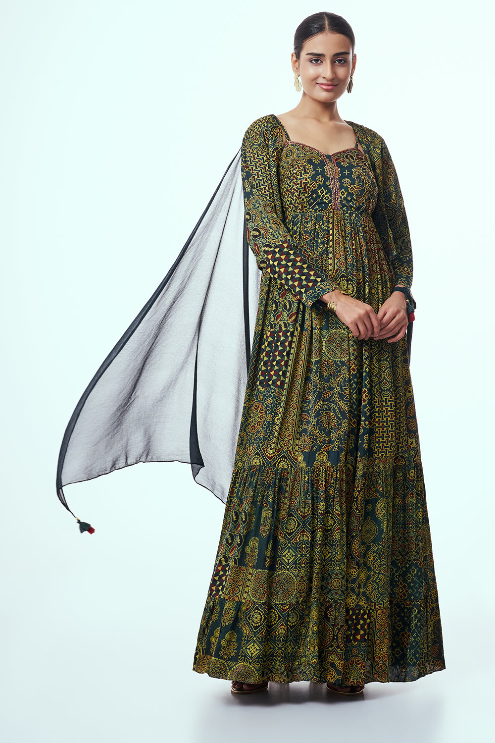 Green Modal Indo Western with Bead Work