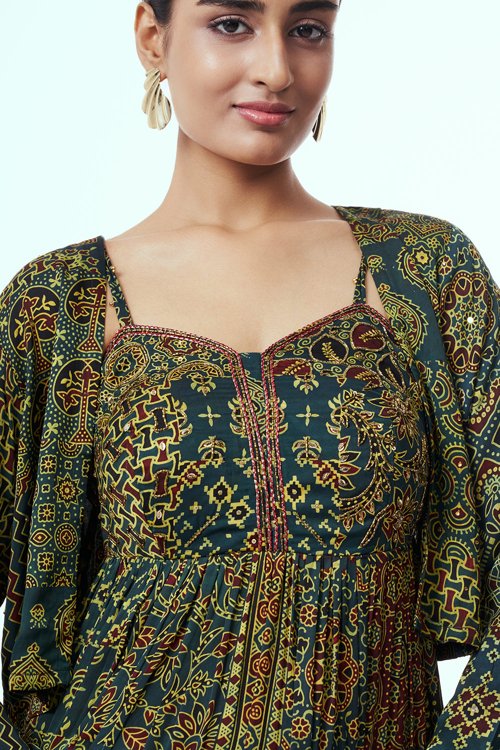 Green Modal Indo Western with Bead Work