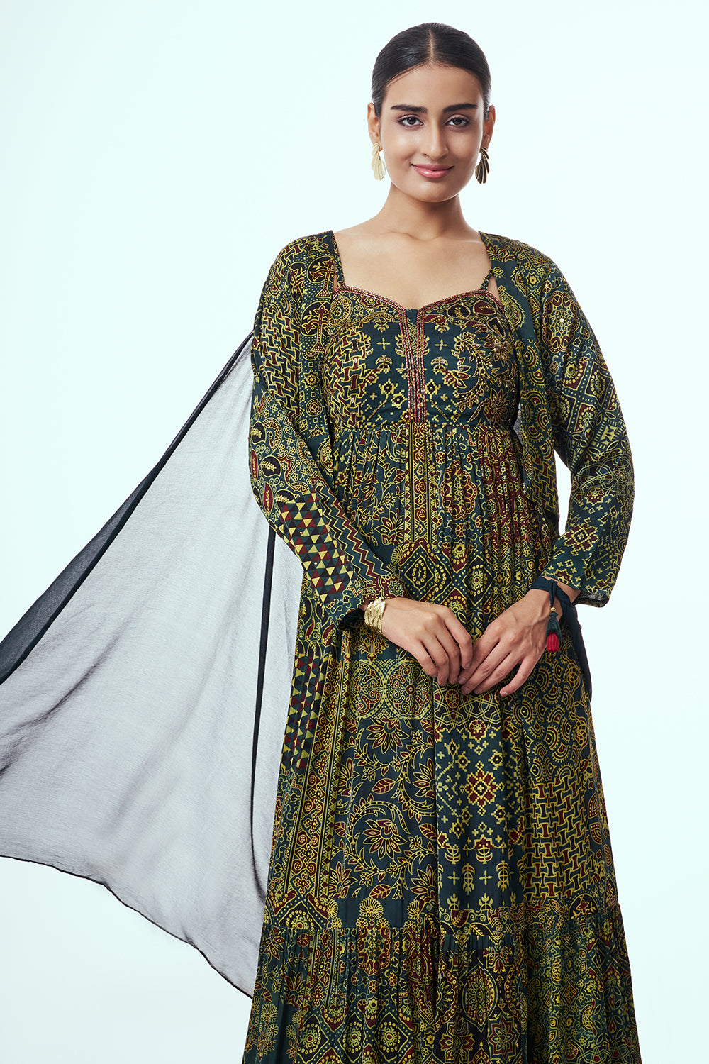 Green Modal Indo Western with Bead Work