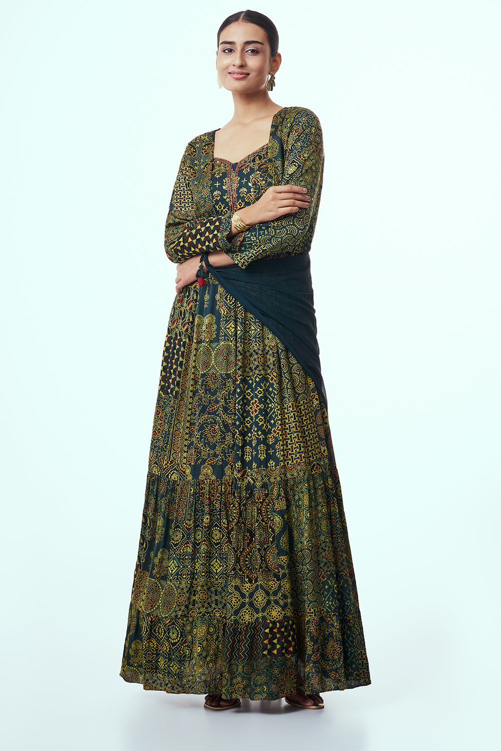 Green Modal Indo Western with Bead Work