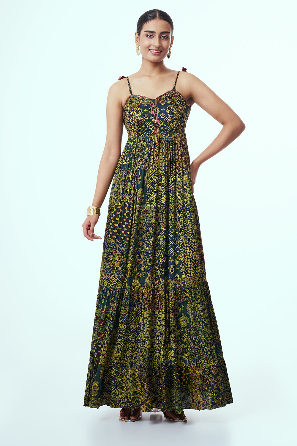Green Modal Indo Western with Bead Work