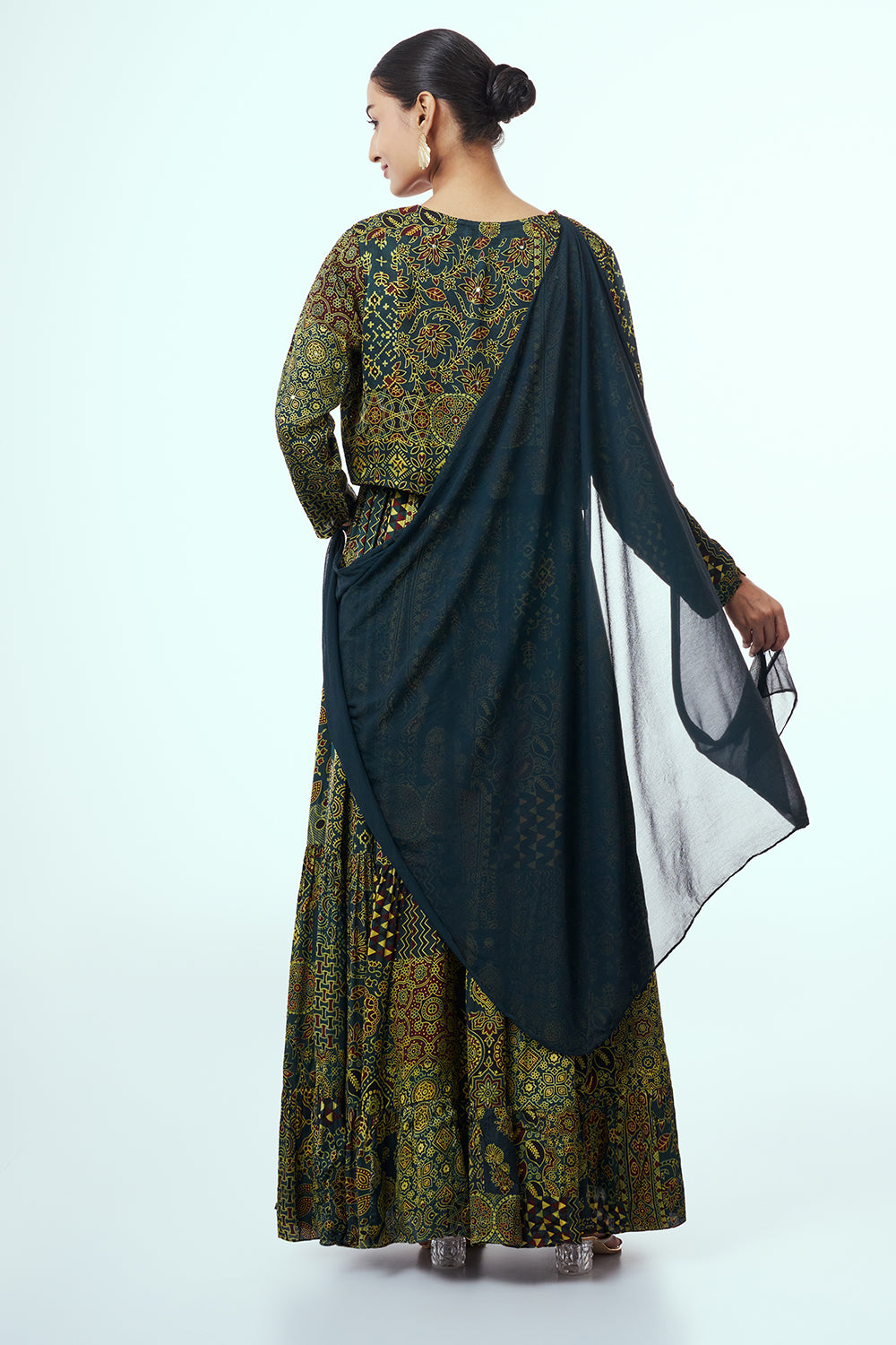 Green Modal Indo Western with Bead Work