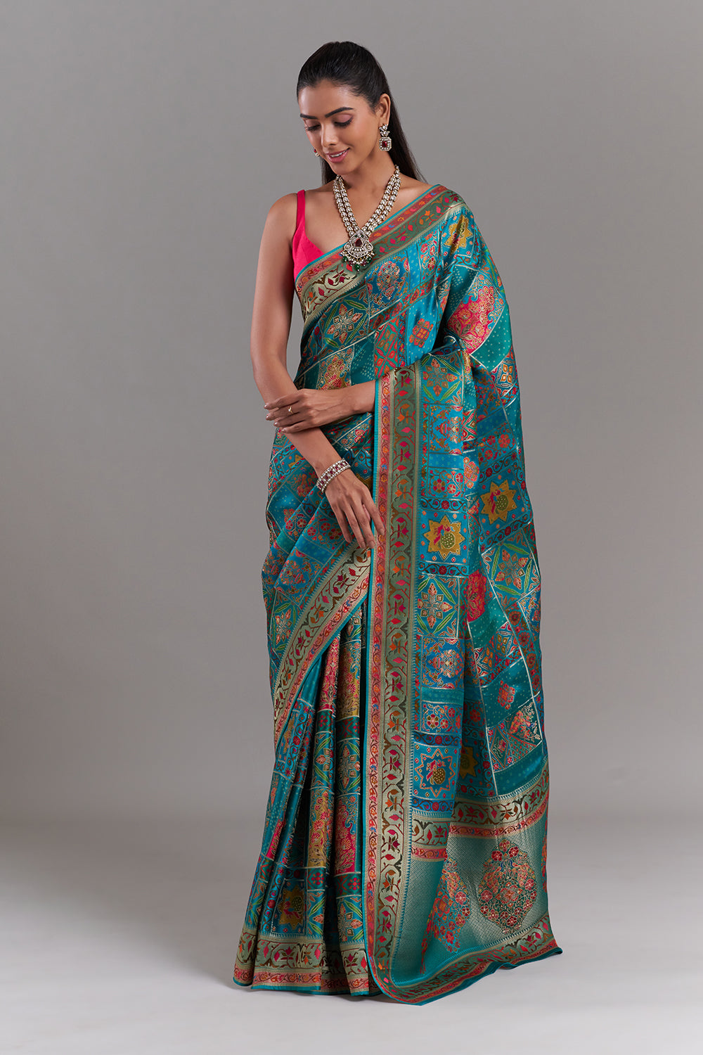 Green Silk Saree With Heritage-Inspired Prints