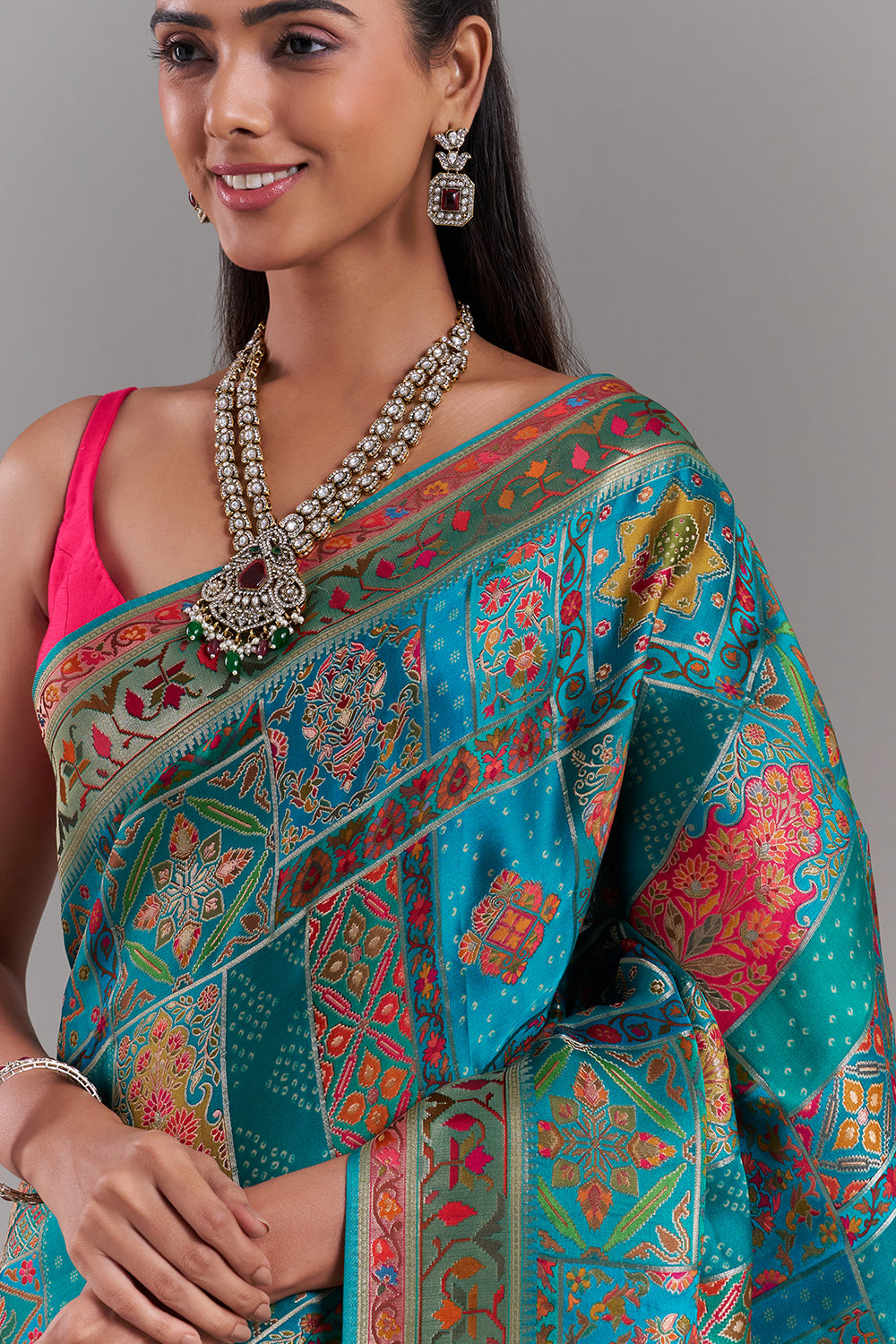 Green Silk Saree With Heritage-Inspired Prints