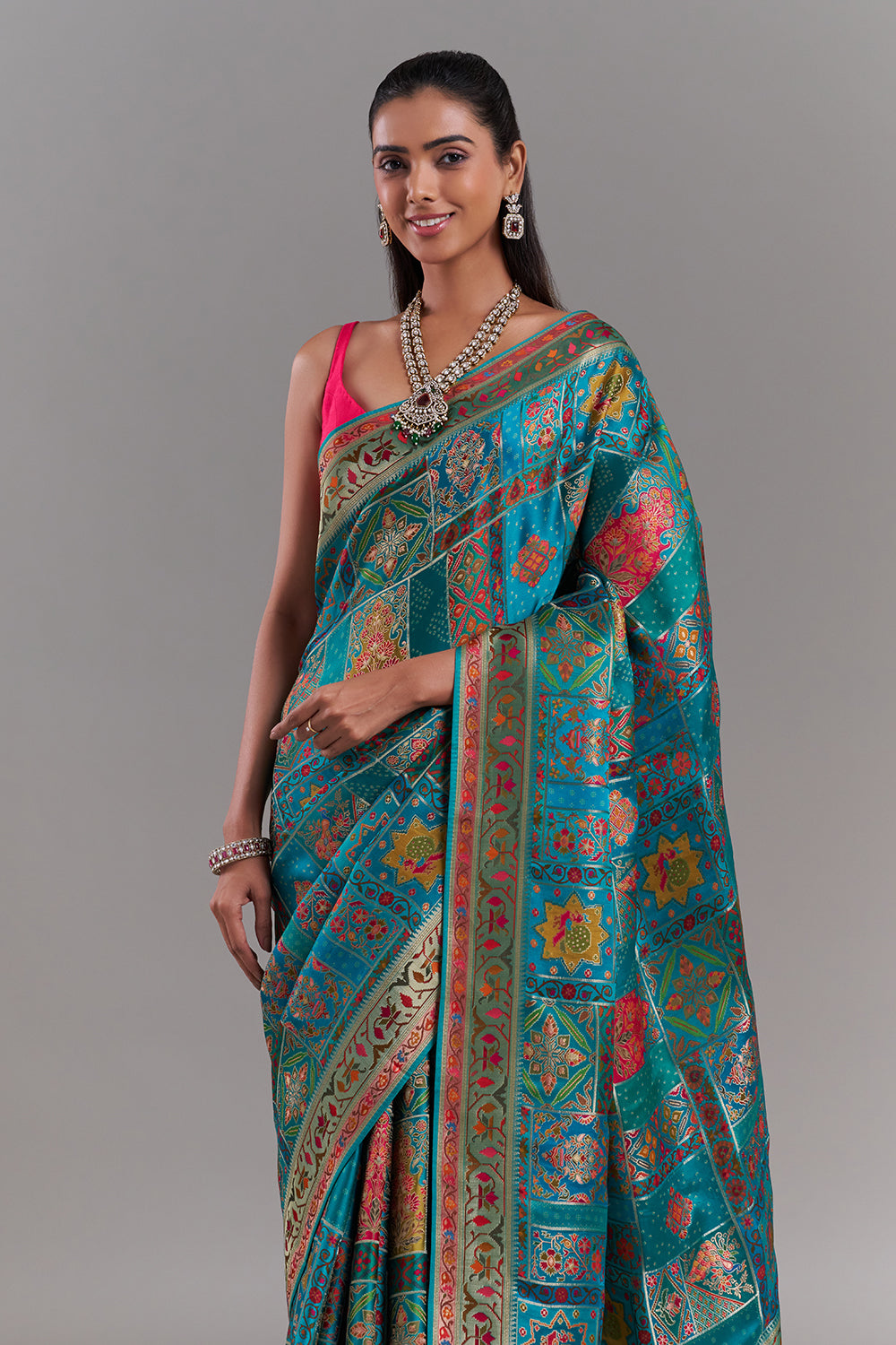 Green Silk Saree With Heritage-Inspired Prints