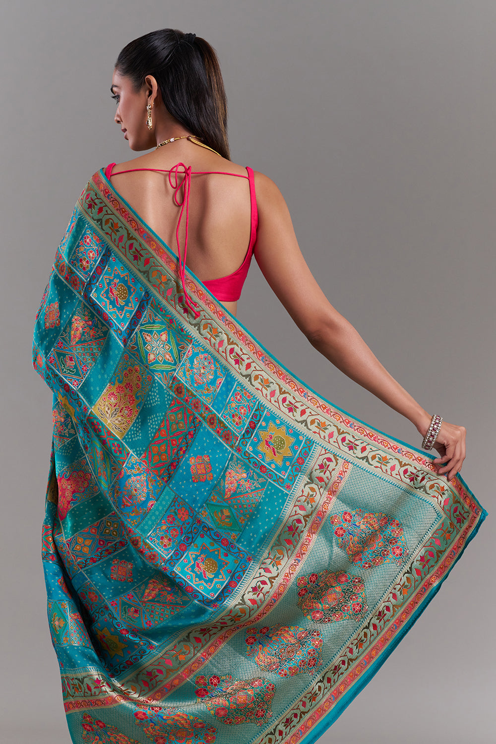Green Silk Saree With Heritage-Inspired Prints