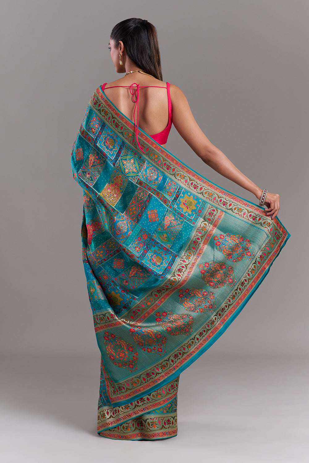 Green Silk Saree With Heritage-Inspired Prints