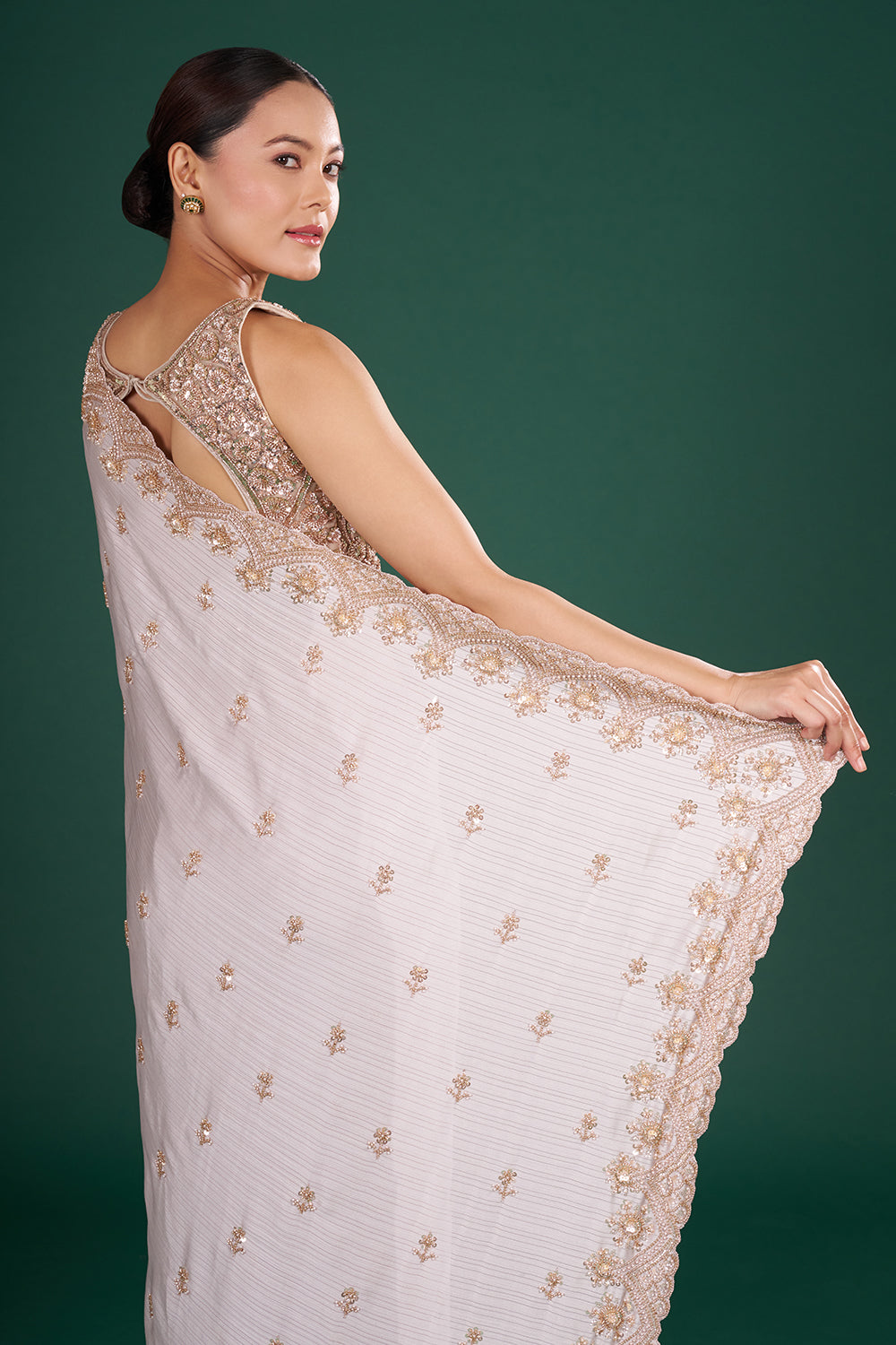 Grey Satin Crush Saree with Rose Gold Sequins