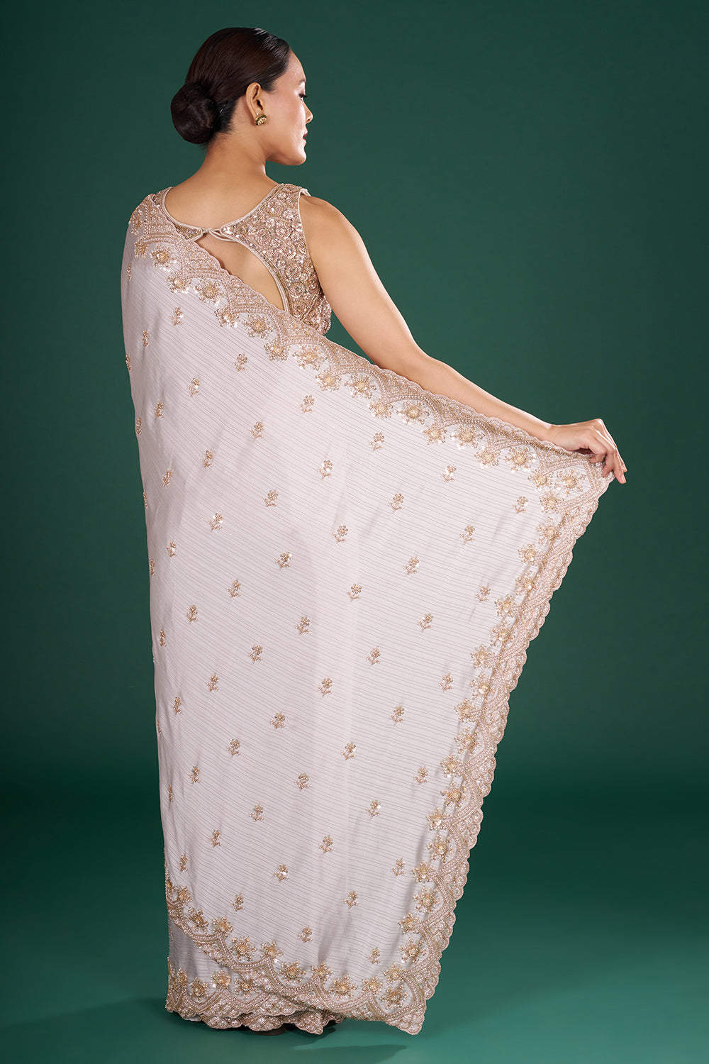 Grey Satin Crush Saree with Rose Gold Sequins