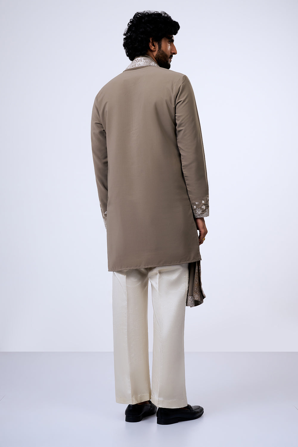 Grey Polyester Cotton Zari Embroidered Kurta Set with Stole
