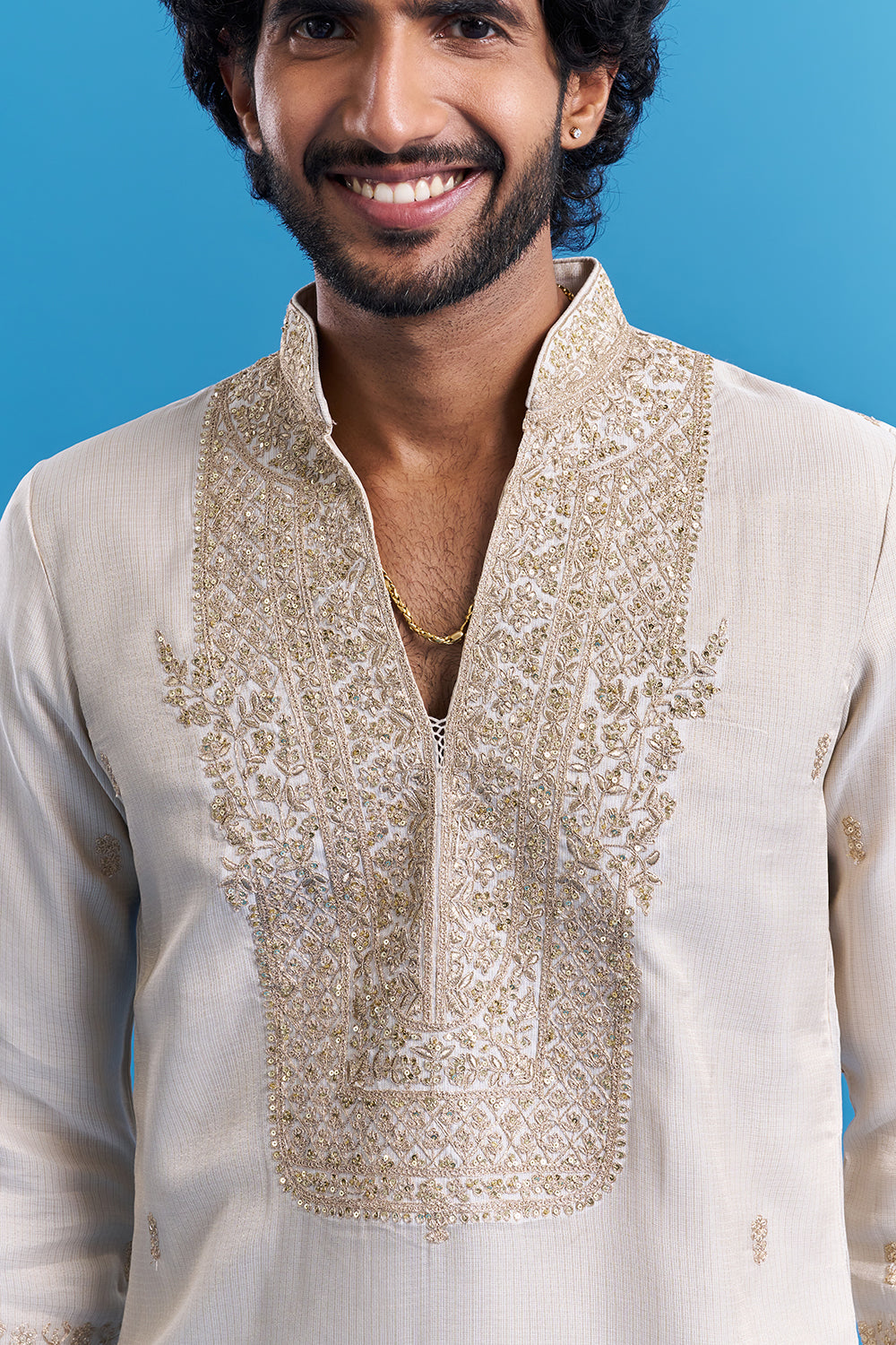 Ivory Cream Embroidered Men's Kurta Set