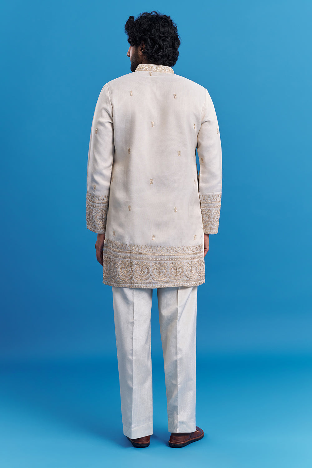 Ivory Cream Embroidered Men's Kurta Set