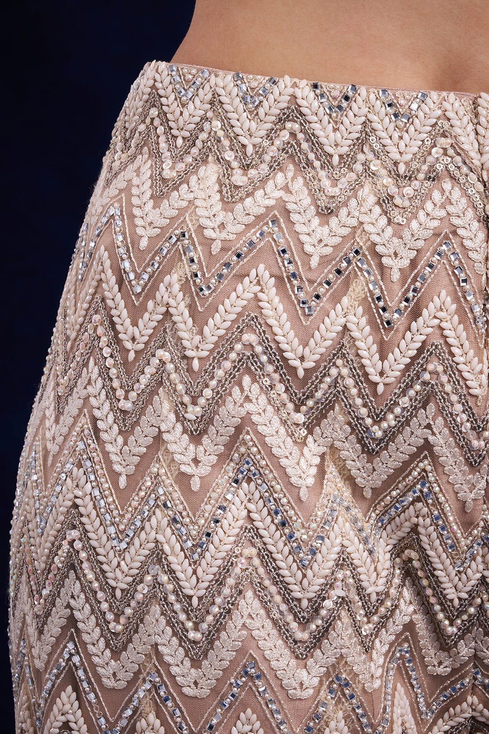 Ivory Gold Net Bridal Lehenga with Geometric Cutdana Work