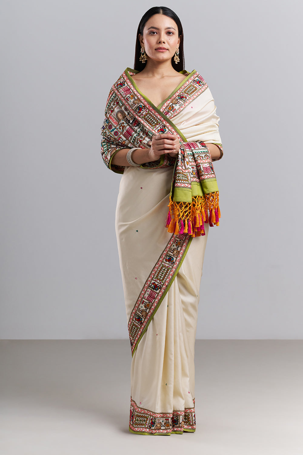 Ivory Heritage Print Saree with Embroidered Work
