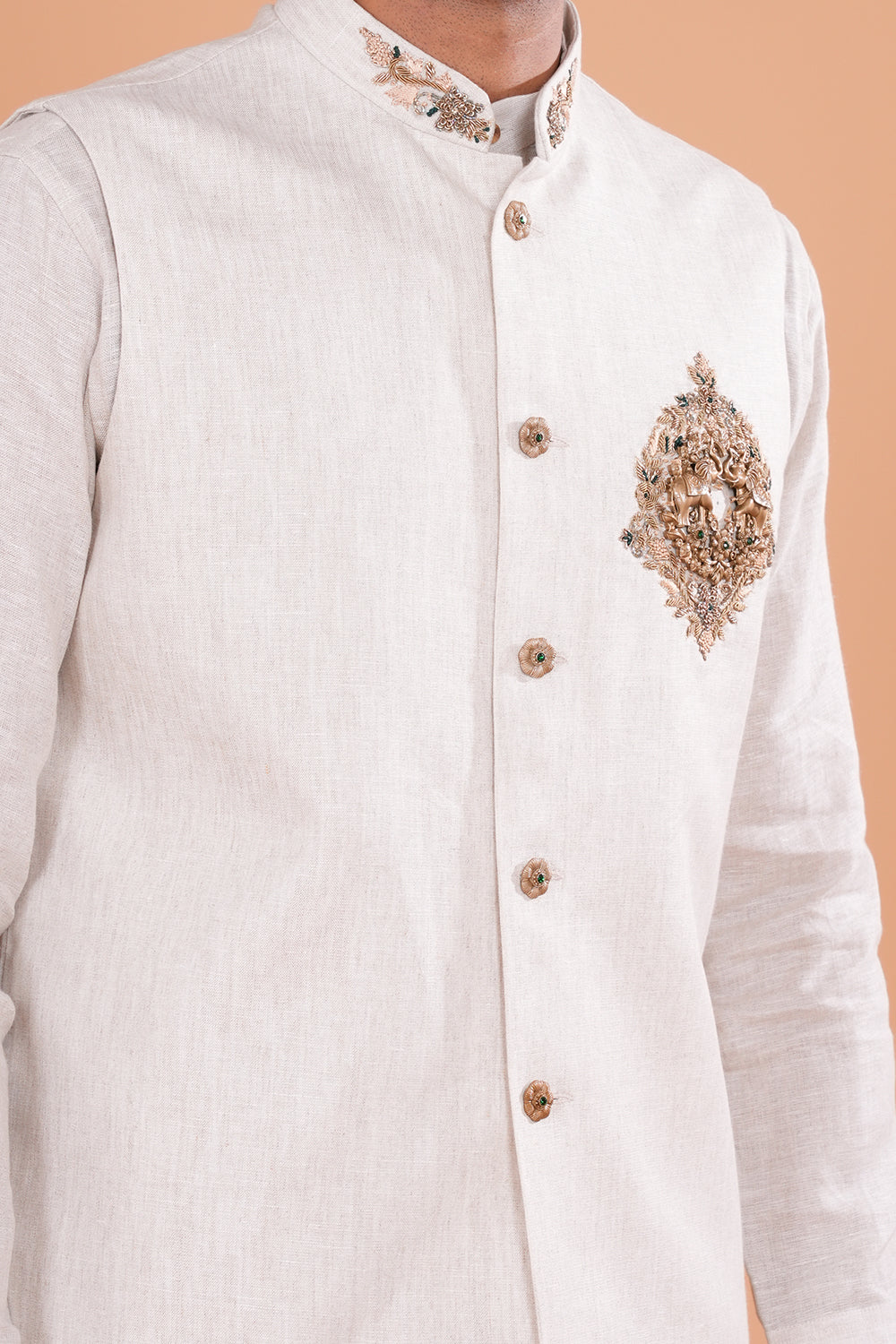 Ivory Regal Embroidered Men's Koti Set