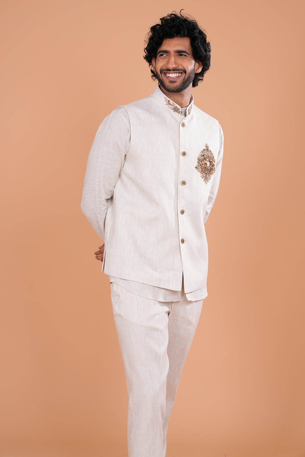 Ivory Regal Embroidered Men's Koti Set