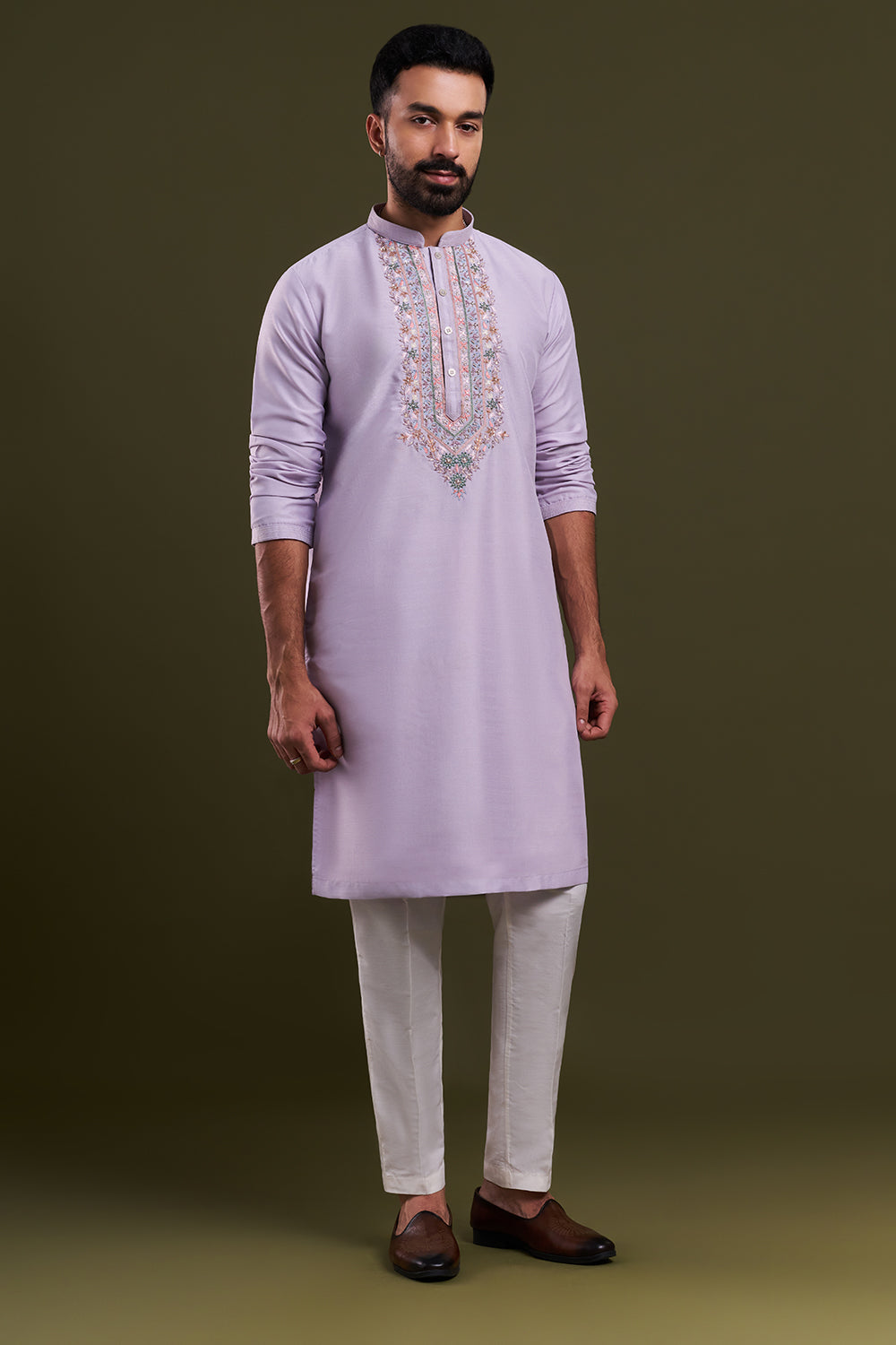Ivory Silk Blend Embellished Men's Kurta Set