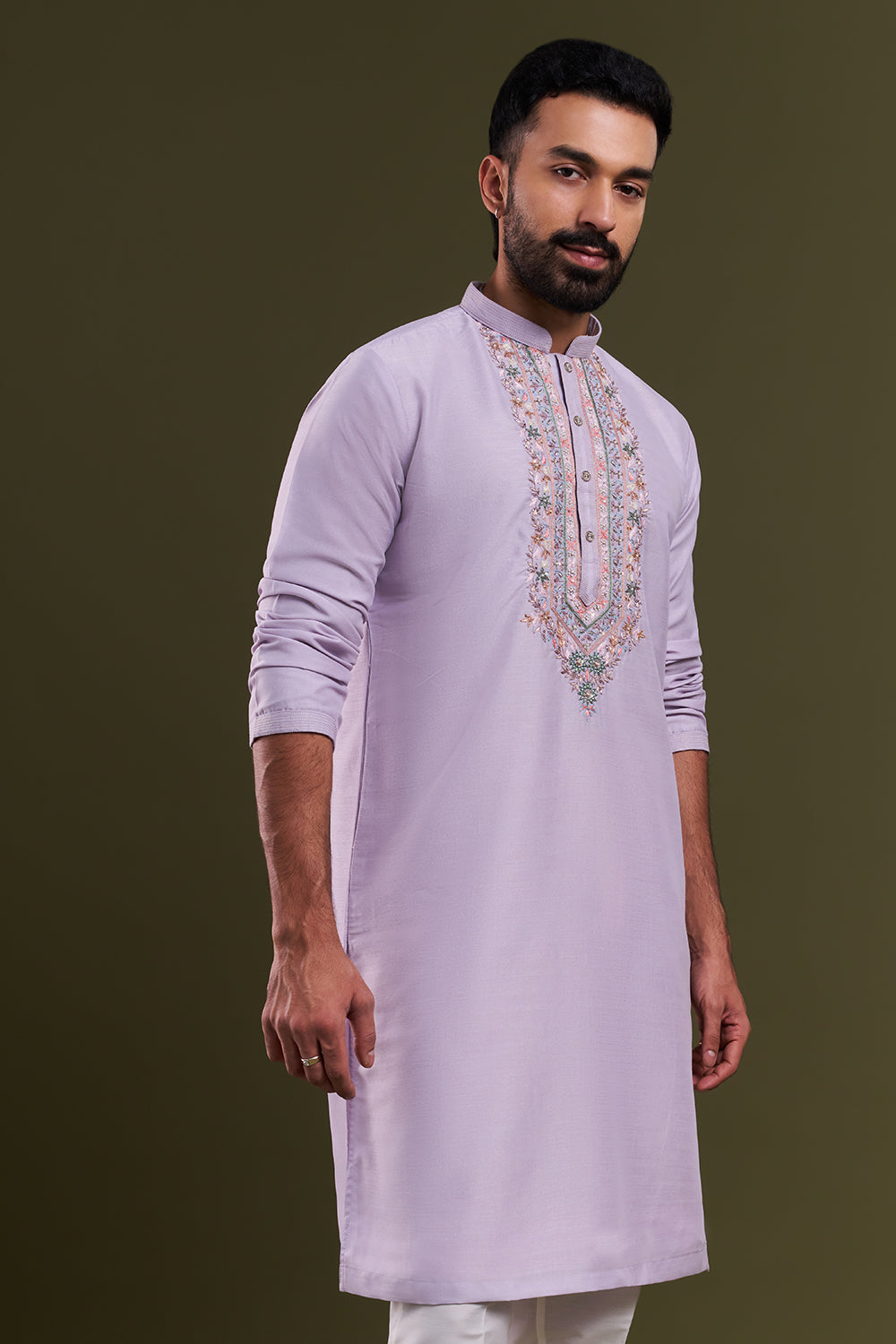 Ivory Silk Blend Embellished Men's Kurta Set