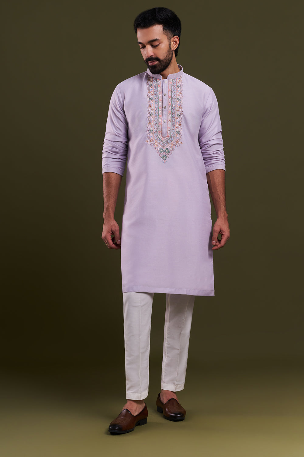 Ivory Silk Blend Embellished Men's Kurta Set