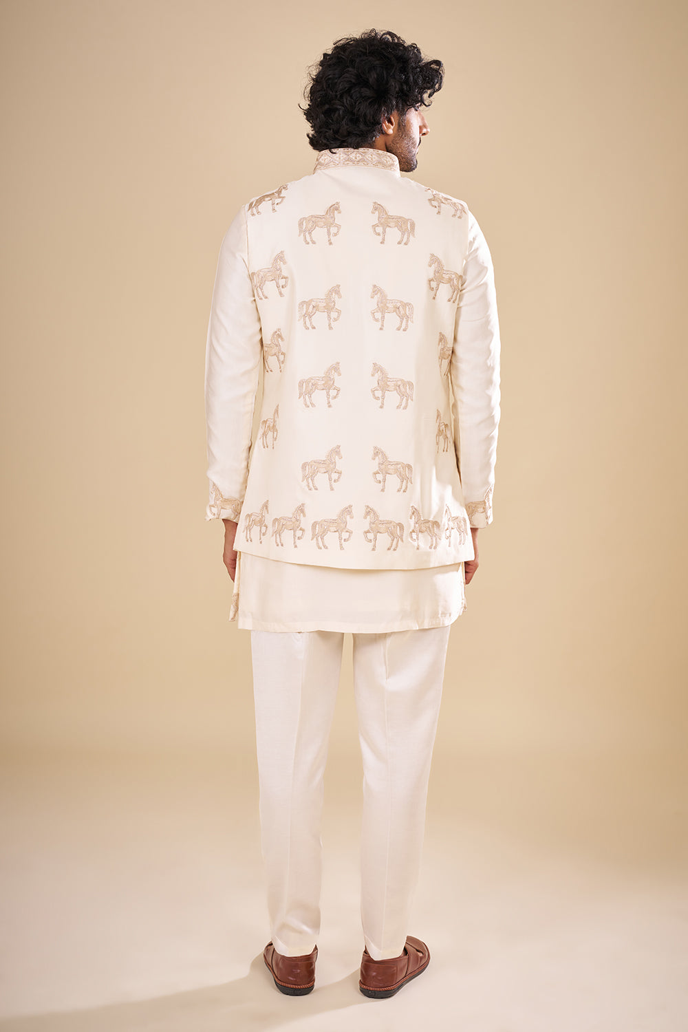 Ivory Silk Bundi Men Jacket Set with Zari Embroidery