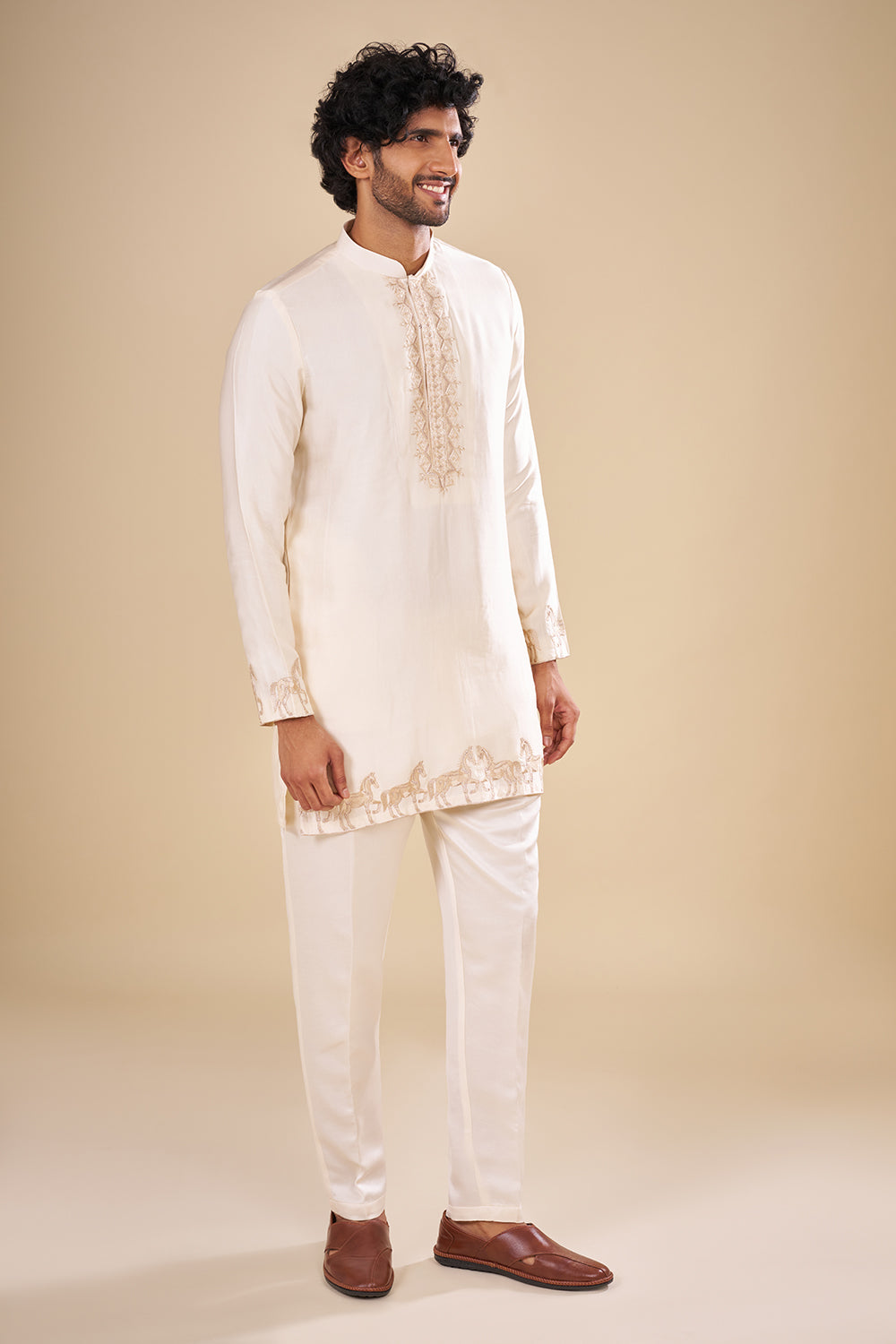 Ivory Silk Bundi Men Jacket Set with Zari Embroidery